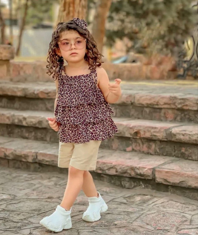 تاپ شلوارک پلنگی دخترانه مدل صبا